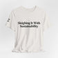 Sleighing it With Sustainability™ Unisex Holiday T-Shirt | Biochar Midnight Black Text